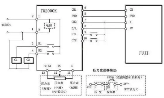 變頻器與恒壓供水控制器的接線圖